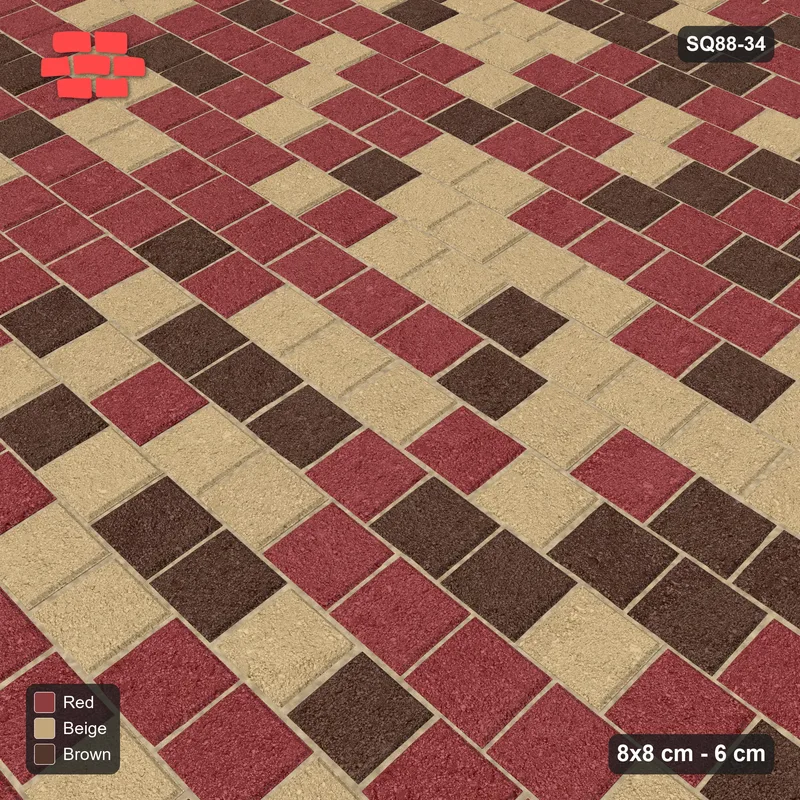 Interlock (Pasco) 8x8 cm · SQ88-34 · Running Bond Terracotta Blend · Side view Interlock (Pasco) 8x8 cm · SQ88-34 · Running Bond Terracotta Blend · Side view