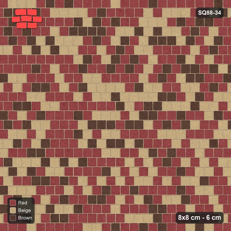 Interlock (Pasco) 8x8 cm · SQ88-34 · Running Bond Terracotta Blend · Top view Interlock (Pasco) 8x8 cm · SQ88-34 · Running Bond Terracotta Blend · Top view