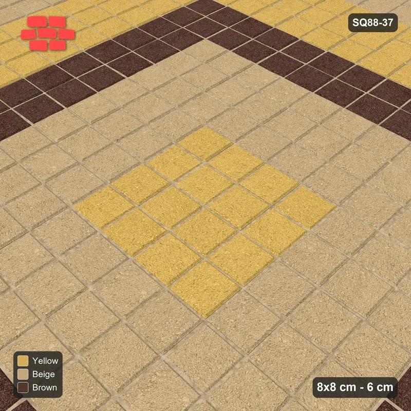 Interlock (Pasco) 8x8 cm · SQ88-37 · Tonal Square Rings in Cobble Border · Side view Interlock (Pasco) 8x8 cm · SQ88-37 · Tonal Square Rings in Cobble Border · Side view