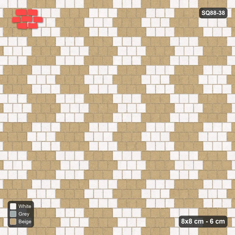 Interlock (Pasco) 8x8 cm · SQ88-38 · Running Bond Checker in Kerb Frame · Top view Interlock (Pasco) 8x8 cm · SQ88-38 · Running Bond Checker in Kerb Frame · Top view