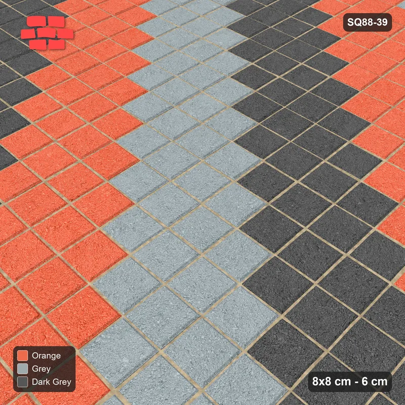 Interlock (Pasco) 8x8 cm · SQ88-39 · Stack Bond Diagonal Steps · Side view Interlock (Pasco) 8x8 cm · SQ88-39 · Stack Bond Diagonal Steps · Side view