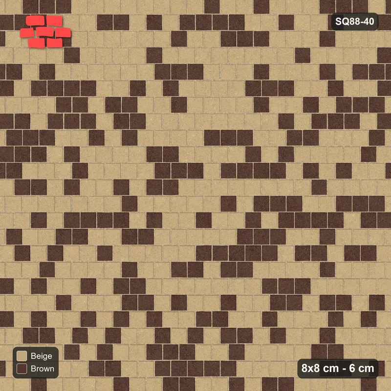 Interlock (Pasco) 8x8 cm · SQ88-40 · Running Bond Sandstone Blend in Kerb Frame · Top view Interlock (Pasco) 8x8 cm · SQ88-40 · Running Bond Sandstone Blend in Kerb Frame · Top view