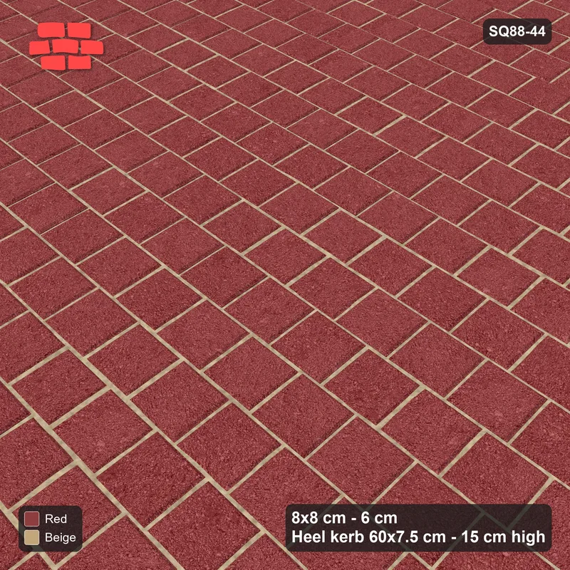 Interlock (Pasco) 8x8 cm · SQ88-44 · Running Bond Third Offset in Heel Kerb Frame · Side view Interlock (Pasco) 8x8 cm · SQ88-44 · Running Bond Third Offset in Heel Kerb Frame · Side view