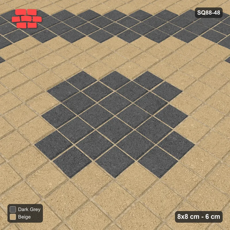 Interlock (Pasco) 8x8 cm · SQ88-48 · Beige Diamond in Double Cobble Border · Side view Interlock (Pasco) 8x8 cm · SQ88-48 · Beige Diamond in Double Cobble Border · Side view