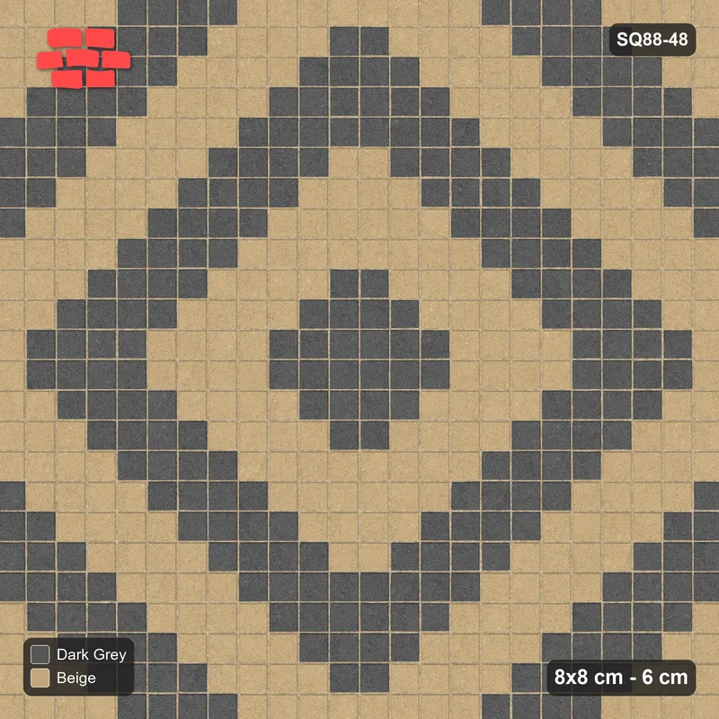 Interlock (Pasco) 8x8 cm · SQ88-48 · Beige Diamond in Double Cobble Border · Top view Interlock (Pasco) 8x8 cm · SQ88-48 · Beige Diamond in Double Cobble Border · Top view