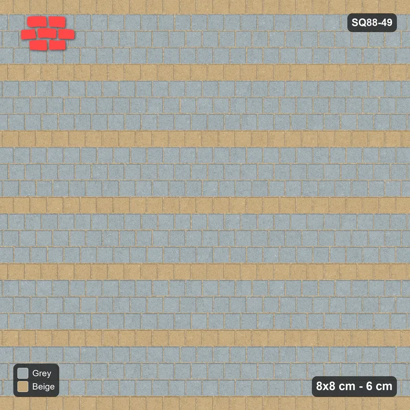 Interlock (Pasco) 8x8 cm · SQ88-49 · Running Bond Beige Courses in Kerb Frame · Top view Interlock (Pasco) 8x8 cm · SQ88-49 · Running Bond Beige Courses in Kerb Frame · Top view