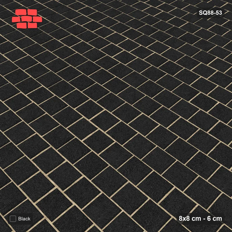 Interlock (Pasco) 8x8 cm · SQ88-53 · Third-Offset Running Bond Solid Field · Side view Interlock (Pasco) 8x8 cm · SQ88-53 · Third-Offset Running Bond Solid Field · Side view
