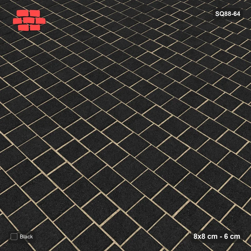 Interlock (Pasco) 8x8 cm · SQ88-64 · Quarter-Offset Running Bond Solid Field in Kerb Frame · Side view Interlock (Pasco) 8x8 cm · SQ88-64 · Quarter-Offset Running Bond Solid Field in Kerb Frame · Side view