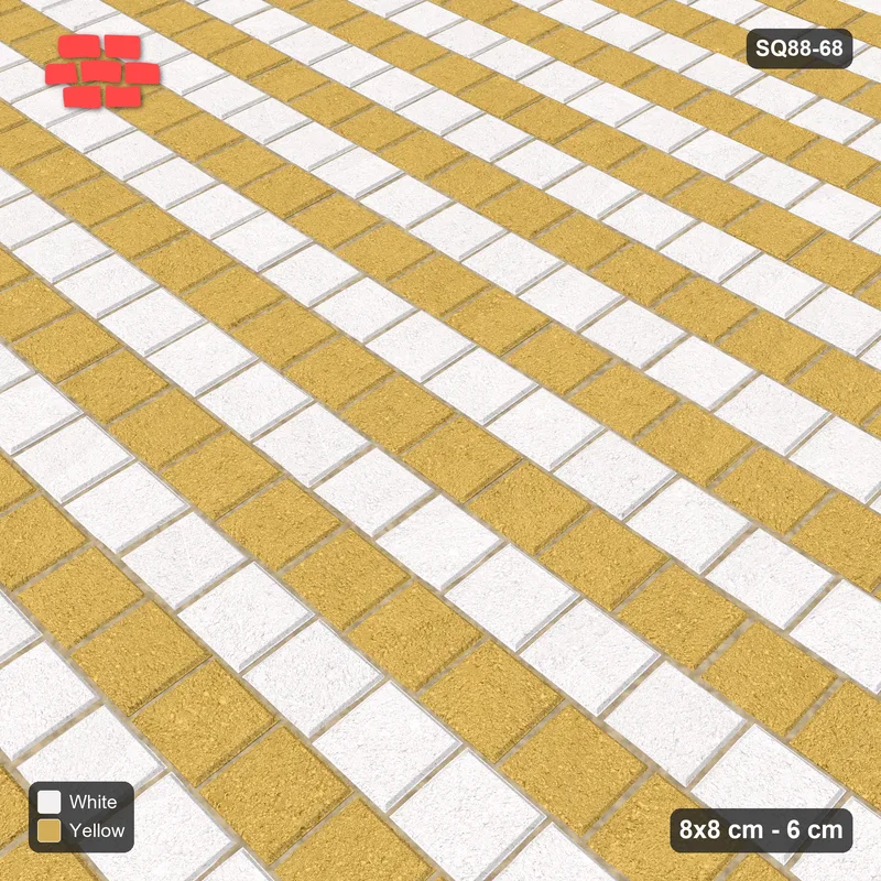 Interlock (Pasco) 8x8 cm · SQ88-68 · Third-Offset Running Bond Alternate Course Stripes in Kerb Frame · Side view Interlock (Pasco) 8x8 cm · SQ88-68 · Third-Offset Running Bond Alternate Course Stripes in Kerb Frame · Side view