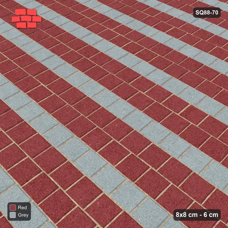 Interlock (Pasco) 8x8 cm · SQ88-70 · Quarter-Offset Running Bond Every Third Course Accent · Side view Interlock (Pasco) 8x8 cm · SQ88-70 · Quarter-Offset Running Bond Every Third Course Accent · Side view