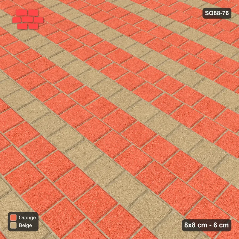Interlock (Pasco) 8x8 cm · SQ88-76 · Third-Offset Running Bond Three-Tone Course Stripes in Kerb Frame · Side view Interlock (Pasco) 8x8 cm · SQ88-76 · Third-Offset Running Bond Three-Tone Course Stripes in Kerb Frame · Side view