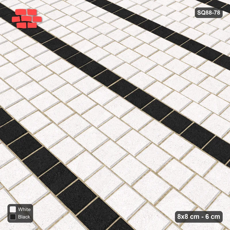 Interlock (Pasco) 8x8 cm · SQ88-78 · Quarter-Offset Running Bond Every Fifth Course Accent · Side view Interlock (Pasco) 8x8 cm · SQ88-78 · Quarter-Offset Running Bond Every Fifth Course Accent · Side view