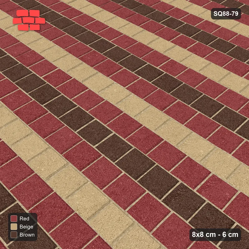 Interlock (Pasco) 8x8 cm · SQ88-79 · Running Bond Two-Accent Course Stripes · Side view Interlock (Pasco) 8x8 cm · SQ88-79 · Running Bond Two-Accent Course Stripes · Side view