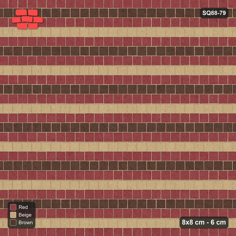 Interlock (Pasco) 8x8 cm · SQ88-79 · Running Bond Two-Accent Course Stripes · Top view Interlock (Pasco) 8x8 cm · SQ88-79 · Running Bond Two-Accent Course Stripes · Top view