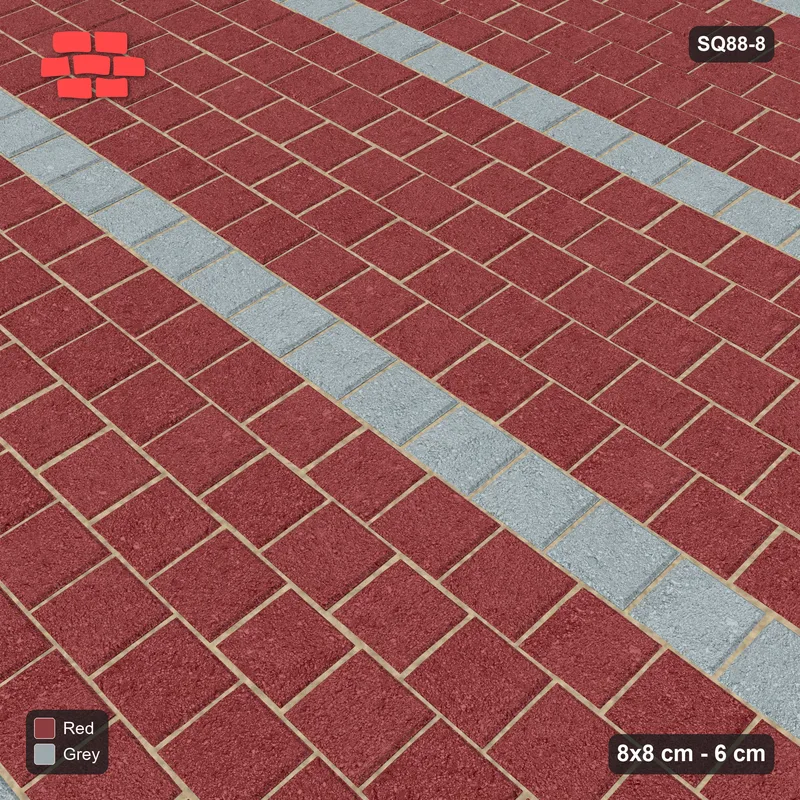 Interlock (Pasco) 8x8 cm · SQ88-8 · Running Bond Course Stripes · Side view Interlock (Pasco) 8x8 cm · SQ88-8 · Running Bond Course Stripes · Side view
