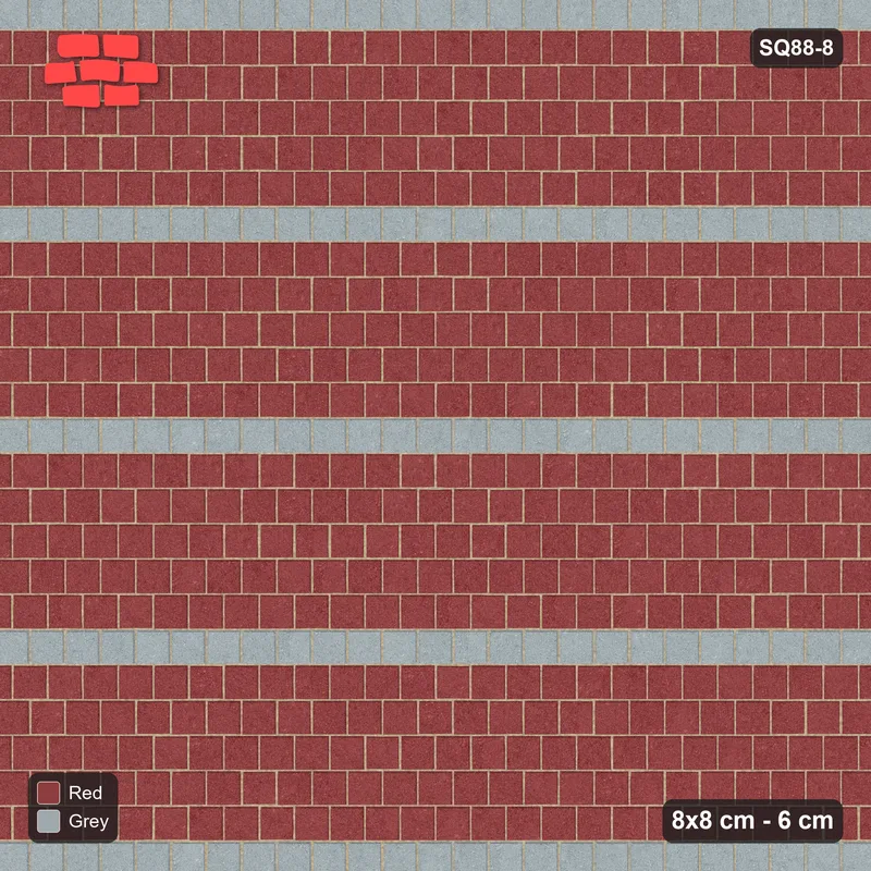 Interlock (Pasco) 8x8 cm · SQ88-8 · Running Bond Course Stripes · Top view Interlock (Pasco) 8x8 cm · SQ88-8 · Running Bond Course Stripes · Top view