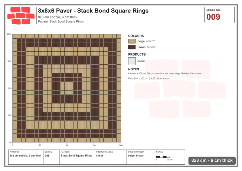 Interlock (Pasco) 8x8 cm · SQ88-9 · Stack Bond Square Rings · Laying plan Interlock (Pasco) 8x8 cm · SQ88-9 · Stack Bond Square Rings · Laying plan
