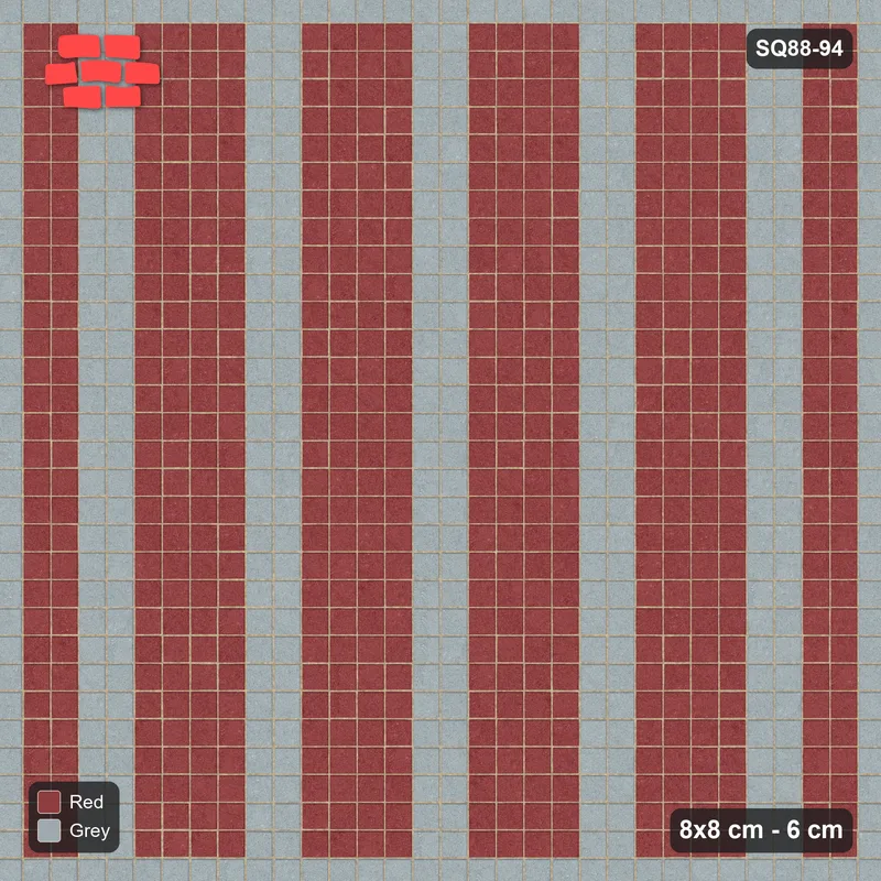 Interlock (Pasco) 8x8 cm · SQ88-94 · Stack Bond Broad Tonal Columns in Single Cobble Border · Top view Interlock (Pasco) 8x8 cm · SQ88-94 · Stack Bond Broad Tonal Columns in Single Cobble Border · Top view
