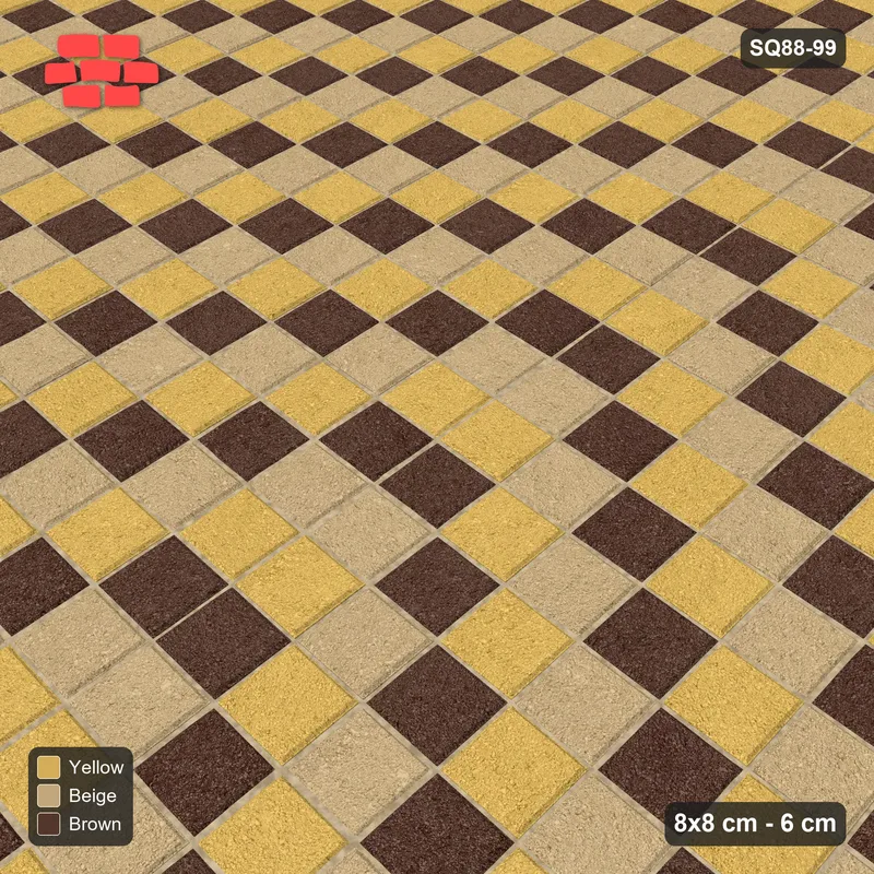 Interlock (Pasco) 8x8 cm · SQ88-99 · Stack Bond Zig-Zag Chevron Stripes 1-Cobble in Kerb Frame · Side view Interlock (Pasco) 8x8 cm · SQ88-99 · Stack Bond Zig-Zag Chevron Stripes 1-Cobble in Kerb Frame · Side view