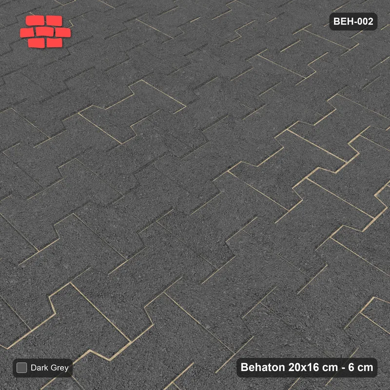 Interlock (Pasco) 20x16 cm · BEH-002 · Plain running-bond interlock, turned 90 deg, kerb frame · Side view Interlock (Pasco) 20x16 cm · BEH-002 · Plain running-bond interlock, turned 90 deg, kerb frame · Side view