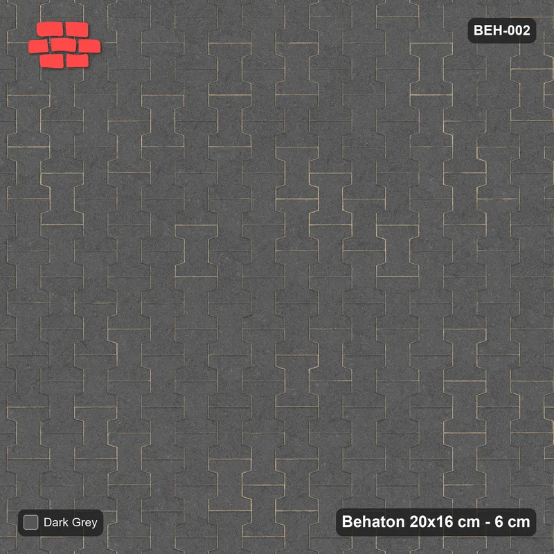 Interlock (Pasco) 20x16 cm · BEH-002 · Plain running-bond interlock, turned 90 deg, kerb frame · Top view Interlock (Pasco) 20x16 cm · BEH-002 · Plain running-bond interlock, turned 90 deg, kerb frame · Top view