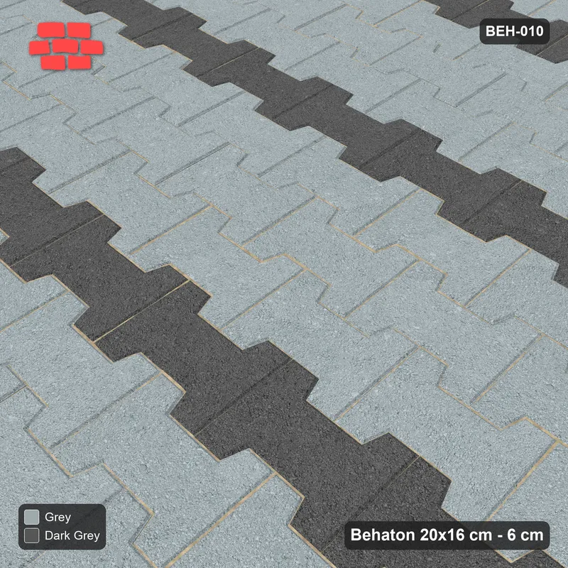 Interlock (Pasco) 20x16 cm · BEH-010 · Accent course stripes, kerb frame · Side view Interlock (Pasco) 20x16 cm · BEH-010 · Accent course stripes, kerb frame · Side view