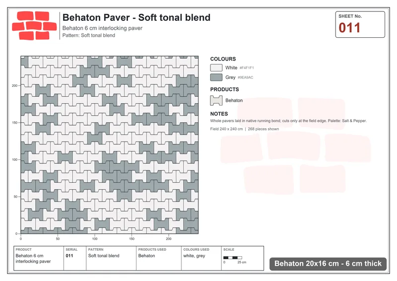 Interlock (Pasco) 20x16 cm · BEH-011 · Soft tonal blend · Laying plan