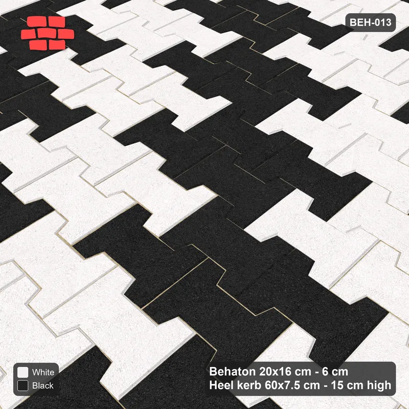Interlock (Pasco) 20x16 cm · BEH-013 · Checker of whole pavers, kerb frame · Side view Interlock (Pasco) 20x16 cm · BEH-013 · Checker of whole pavers, kerb frame · Side view