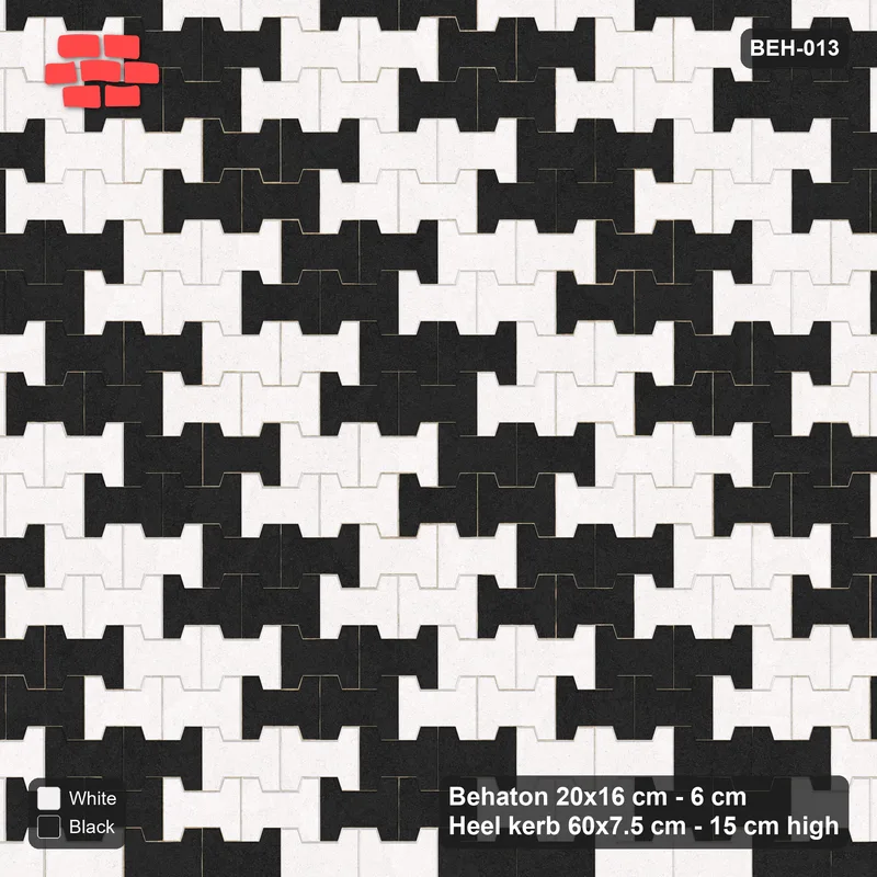 Interlock (Pasco) 20x16 cm · BEH-013 · Checker of whole pavers, kerb frame · Top view Interlock (Pasco) 20x16 cm · BEH-013 · Checker of whole pavers, kerb frame · Top view