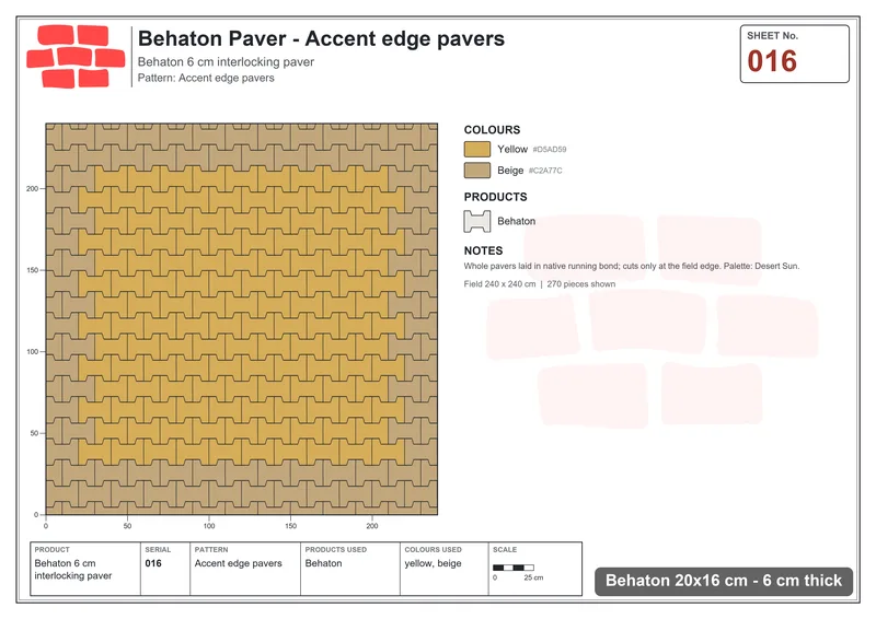 Interlock (Pasco) 20x16 cm · BEH-016 · Accent edge pavers · Laying plan