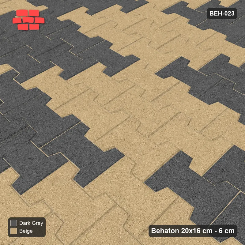 Interlock (Pasco) 20x16 cm · BEH-023 · Checker of whole pavers, kerb frame · Side view Interlock (Pasco) 20x16 cm · BEH-023 · Checker of whole pavers, kerb frame · Side view