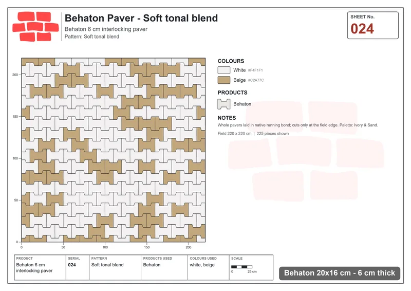 Interlock (Pasco) 20x16 cm · BEH-024 · Soft tonal blend · Laying plan