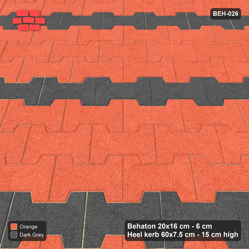 Interlock (Pasco) 20x16 cm · BEH-026 · Accent course stripes, laid on the diagonal, kerb frame · Side view Interlock (Pasco) 20x16 cm · BEH-026 · Accent course stripes, laid on the diagonal, kerb frame · Side view