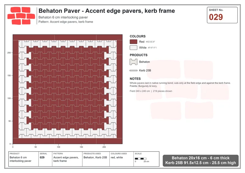 Interlock (Pasco) 20x16 cm · BEH-029 · Accent edge pavers, kerb frame · Laying plan