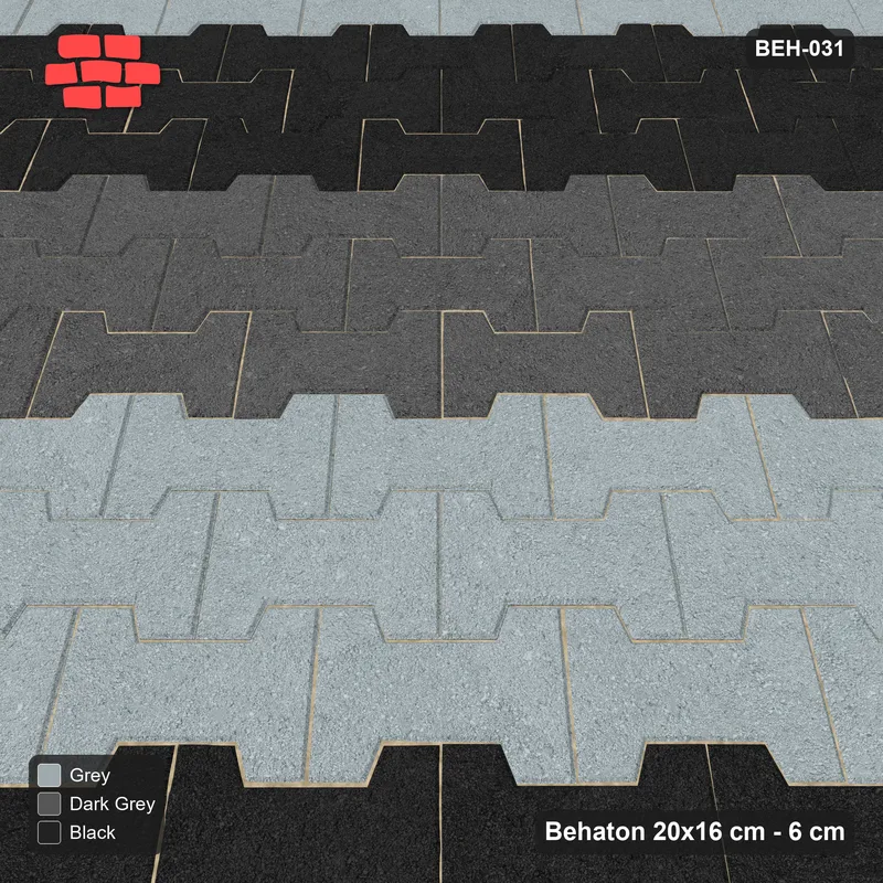 Interlock (Pasco) 20x16 cm · BEH-031 · Graded course bands, laid on the diagonal, kerb frame · Side view Interlock (Pasco) 20x16 cm · BEH-031 · Graded course bands, laid on the diagonal, kerb frame · Side view