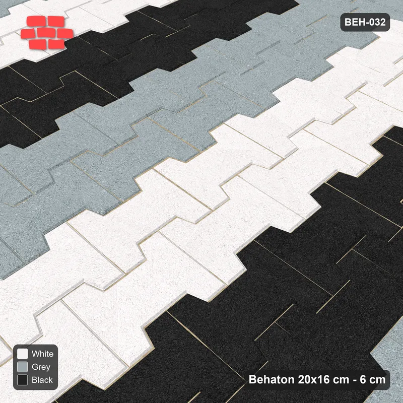 Interlock (Pasco) 20x16 cm · BEH-032 · Graded course bands, turned 90 deg, kerb frame · Side view Interlock (Pasco) 20x16 cm · BEH-032 · Graded course bands, turned 90 deg, kerb frame · Side view