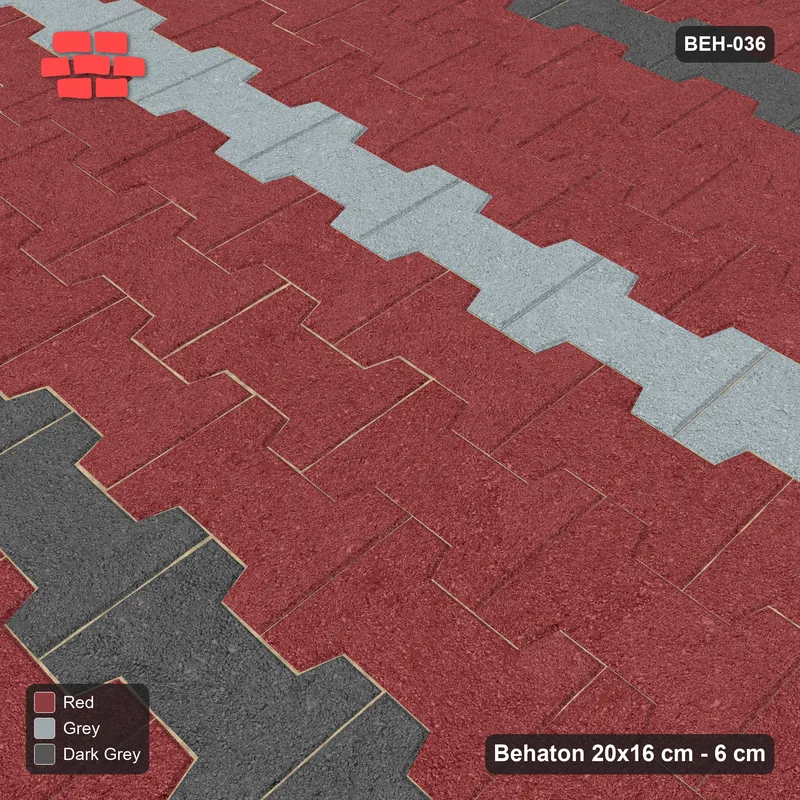 Interlock (Pasco) 20x16 cm · BEH-036 · Accent courses in sequence, kerb frame · Side view Interlock (Pasco) 20x16 cm · BEH-036 · Accent courses in sequence, kerb frame · Side view