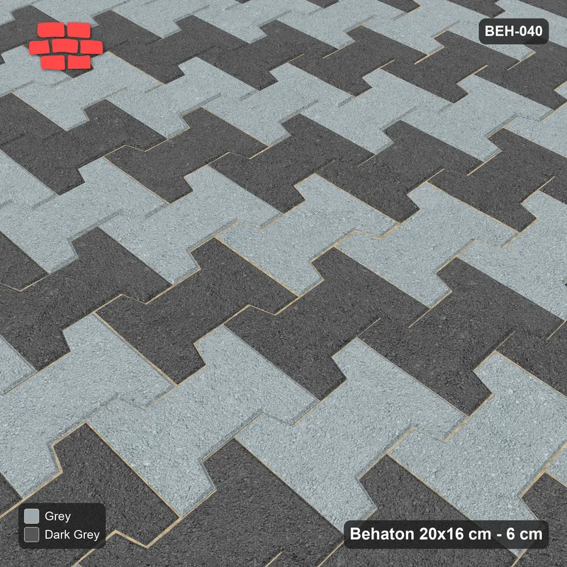 Interlock (Pasco) 20x16 cm · BEH-040 · Checker of whole pavers, turned 90 deg, kerb frame · Side view Interlock (Pasco) 20x16 cm · BEH-040 · Checker of whole pavers, turned 90 deg, kerb frame · Side view