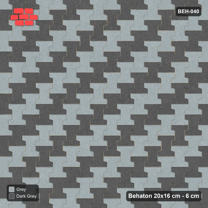 Interlock (Pasco) 20x16 cm · BEH-040 · Checker of whole pavers, turned 90 deg, kerb frame · Top view Interlock (Pasco) 20x16 cm · BEH-040 · Checker of whole pavers, turned 90 deg, kerb frame · Top view