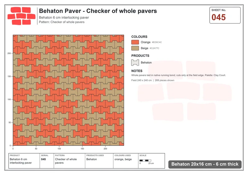 Interlock (Pasco) 20x16 cm · BEH-045 · Checker of whole pavers · Laying plan