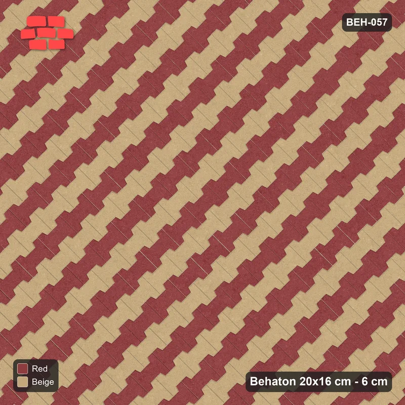 Interlock (Pasco) 20x16 cm · BEH-057 · Coloured course stripes (2-course repeat), laid on the diagonal · Top view Interlock (Pasco) 20x16 cm · BEH-057 · Coloured course stripes (2-course repeat), laid on the diagonal · Top view