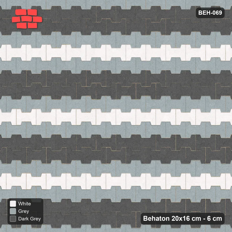 Interlock (Pasco) 20x16 cm · BEH-069 · Coloured course stripes (5-course repeat), kerb frame · Top view Interlock (Pasco) 20x16 cm · BEH-069 · Coloured course stripes (5-course repeat), kerb frame · Top view