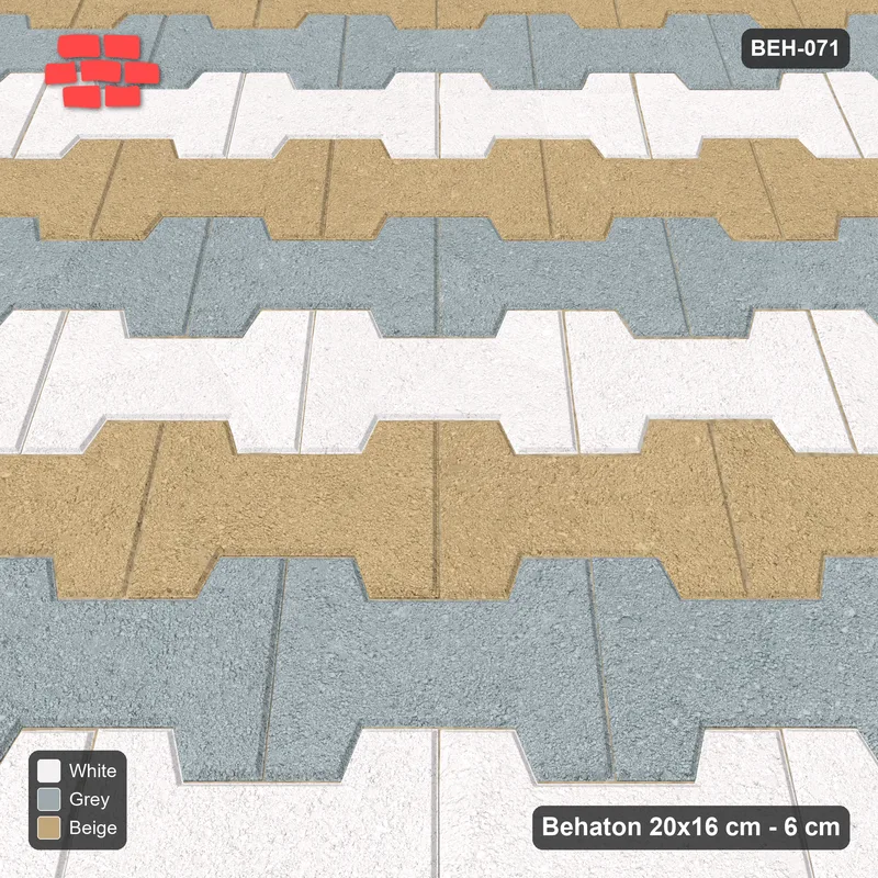 Interlock (Pasco) 20x16 cm · BEH-071 · Coloured course stripes (3-course repeat), laid on the diagonal, kerb frame · Side view Interlock (Pasco) 20x16 cm · BEH-071 · Coloured course stripes (3-course repeat), laid on the diagonal, kerb frame · Side view