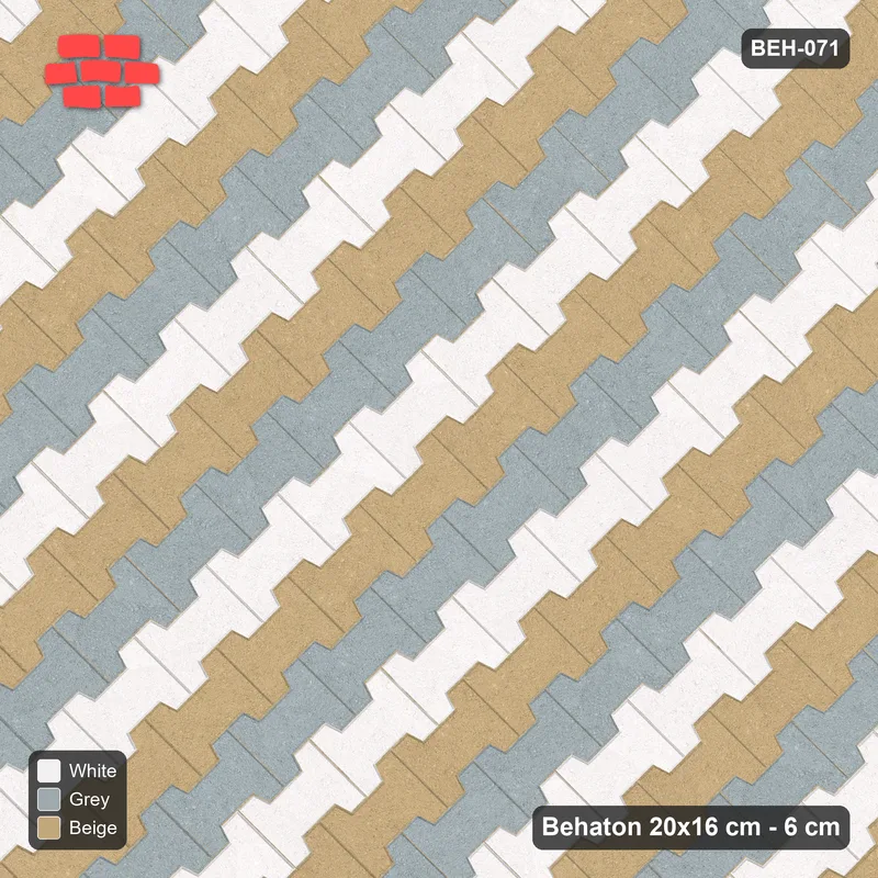 Interlock (Pasco) 20x16 cm · BEH-071 · Coloured course stripes (3-course repeat), laid on the diagonal, kerb frame · Top view Interlock (Pasco) 20x16 cm · BEH-071 · Coloured course stripes (3-course repeat), laid on the diagonal, kerb frame · Top view