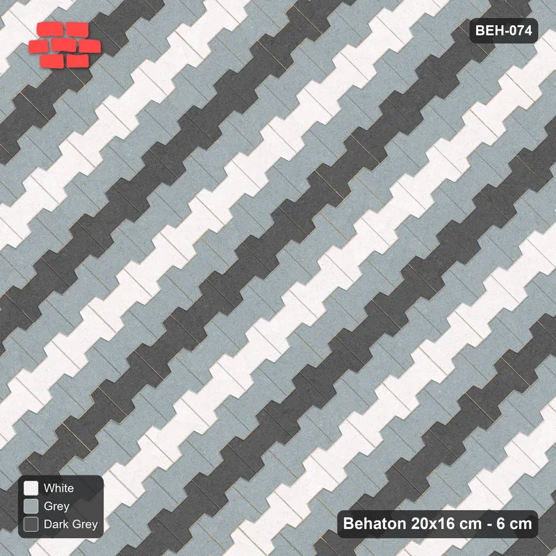 Interlock (Pasco) 20x16 cm · BEH-074 · Coloured course stripes (4-course repeat), laid on the diagonal, kerb frame · Top view Interlock (Pasco) 20x16 cm · BEH-074 · Coloured course stripes (4-course repeat), laid on the diagonal, kerb frame · Top view