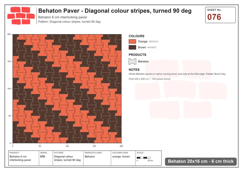 Interlock (Pasco) 20x16 cm · BEH-076 · Diagonal colour stripes, turned 90 deg · Laying plan