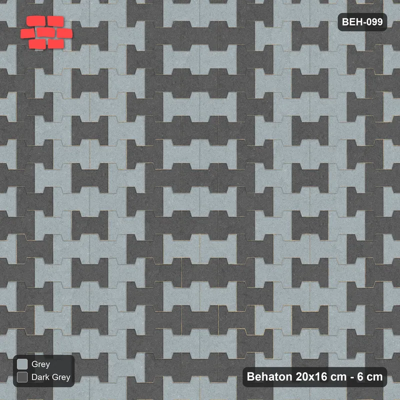 Interlock (Pasco) 20x16 cm · BEH-099 · Chevron colour bands, kerb frame · Top view Interlock (Pasco) 20x16 cm · BEH-099 · Chevron colour bands, kerb frame · Top view
