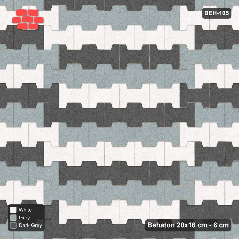Interlock (Pasco) 20x16 cm · BEH-105 · Chevron colour bands, kerb frame · Top view Interlock (Pasco) 20x16 cm · BEH-105 · Chevron colour bands, kerb frame · Top view