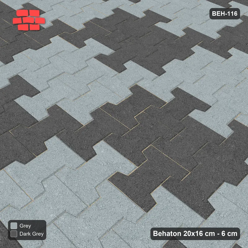 Interlock (Pasco) 20x16 cm · BEH-116 · Block checker of paired pavers 2x4, turned 90 deg · Side view Interlock (Pasco) 20x16 cm · BEH-116 · Block checker of paired pavers 2x4, turned 90 deg · Side view