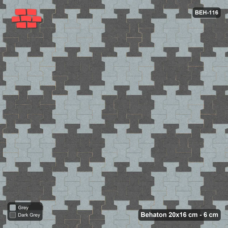Interlock (Pasco) 20x16 cm · BEH-116 · Block checker of paired pavers 2x4, turned 90 deg · Top view Interlock (Pasco) 20x16 cm · BEH-116 · Block checker of paired pavers 2x4, turned 90 deg · Top view